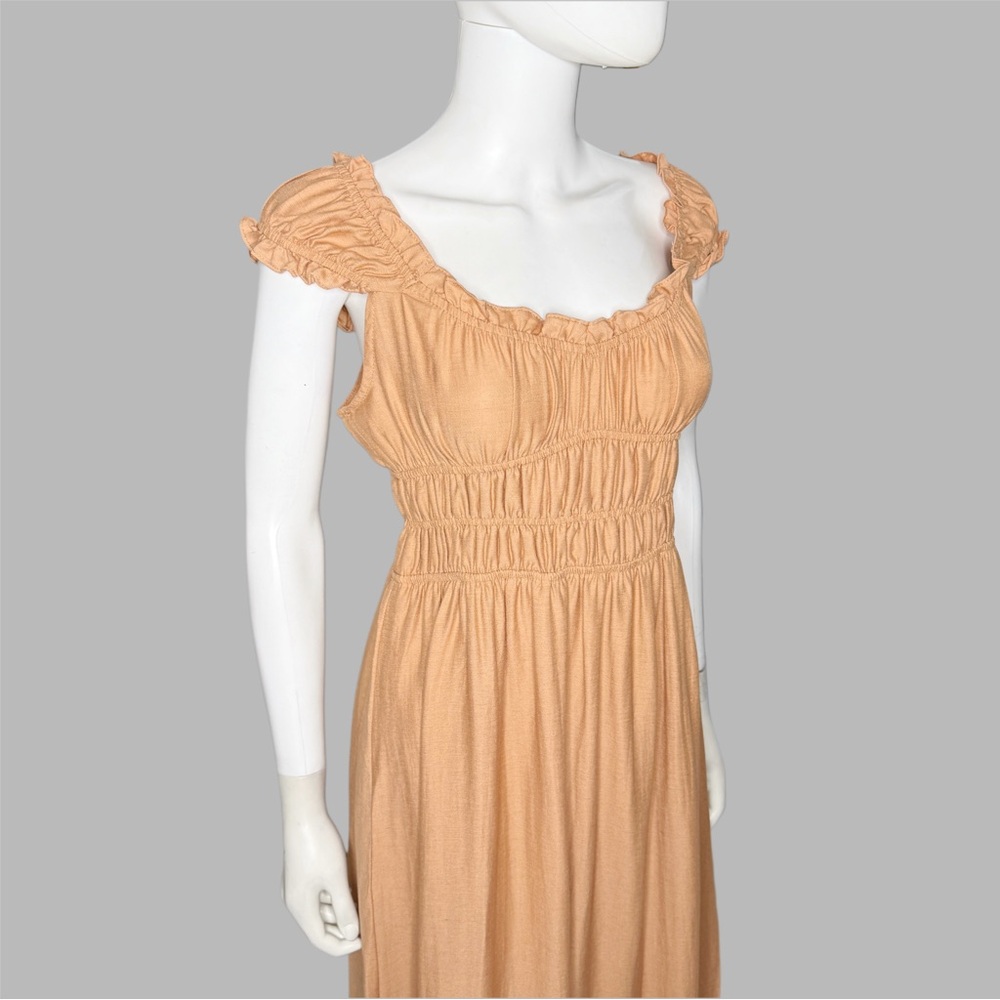 Blu Pepper Sleeveless Ruffled Tan Midi Dress - Picture 3 of 6